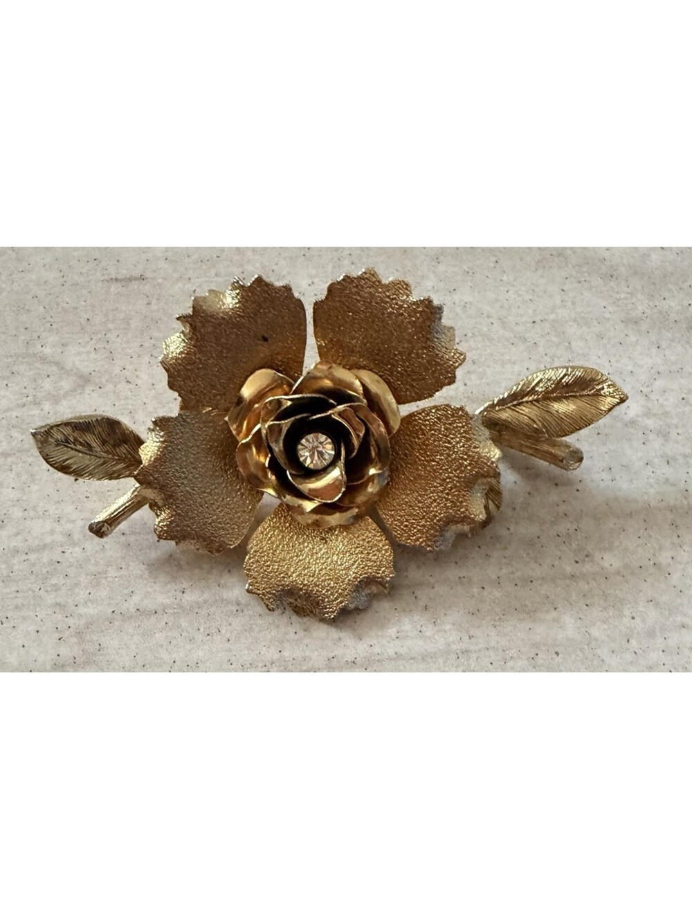 Coro Vintage Large Brooch Big Gold Tone Flower  Rhinestone